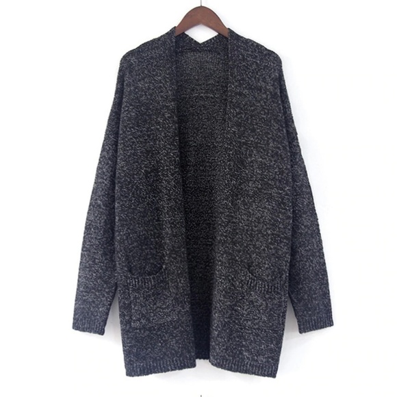 Black Long Knit Cardigan Sweater w/ Pockets - Picture 2 of 4